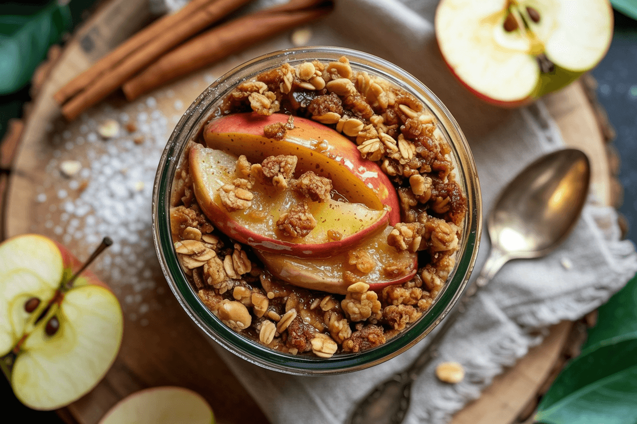 Apfel-Crumble-Dessert im Glas