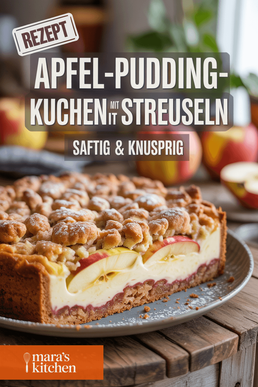 Apfel-Pudding-Kuchen mit Streuseln - Kuchen Rezept