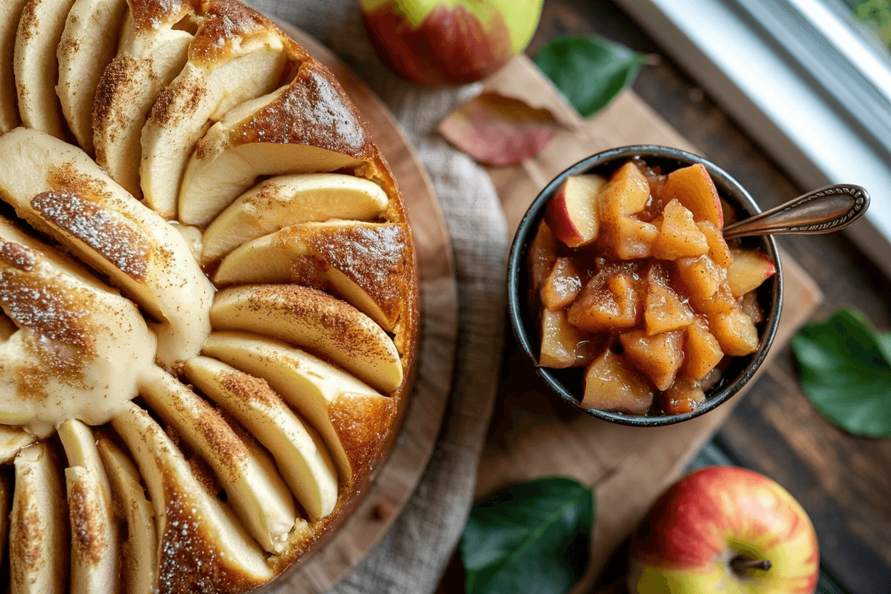 Apfel Schmand Kuchen mit Apfelkompott