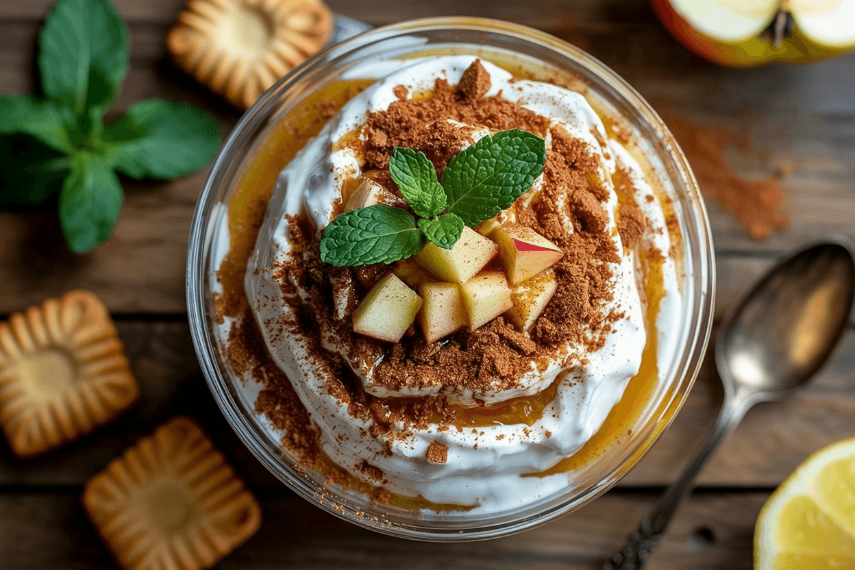 Apfelmus-Joghurt-Dessert mit Keksen