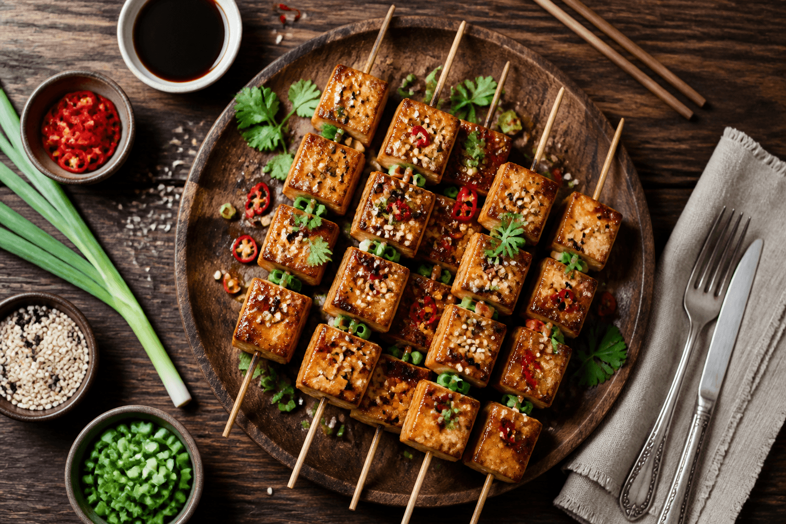 Aromatische Tofu-Spieße mit Knoblauch-Soja-Glasur: würziger Grillgenuss für alle