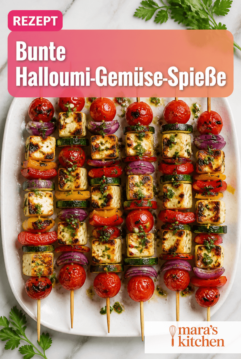 Bunte Halloumi-Gemüse-Spieße vom Grill: Sommerlich, würzig & mit frischem Chimichurri - Hauptgericht Rezept