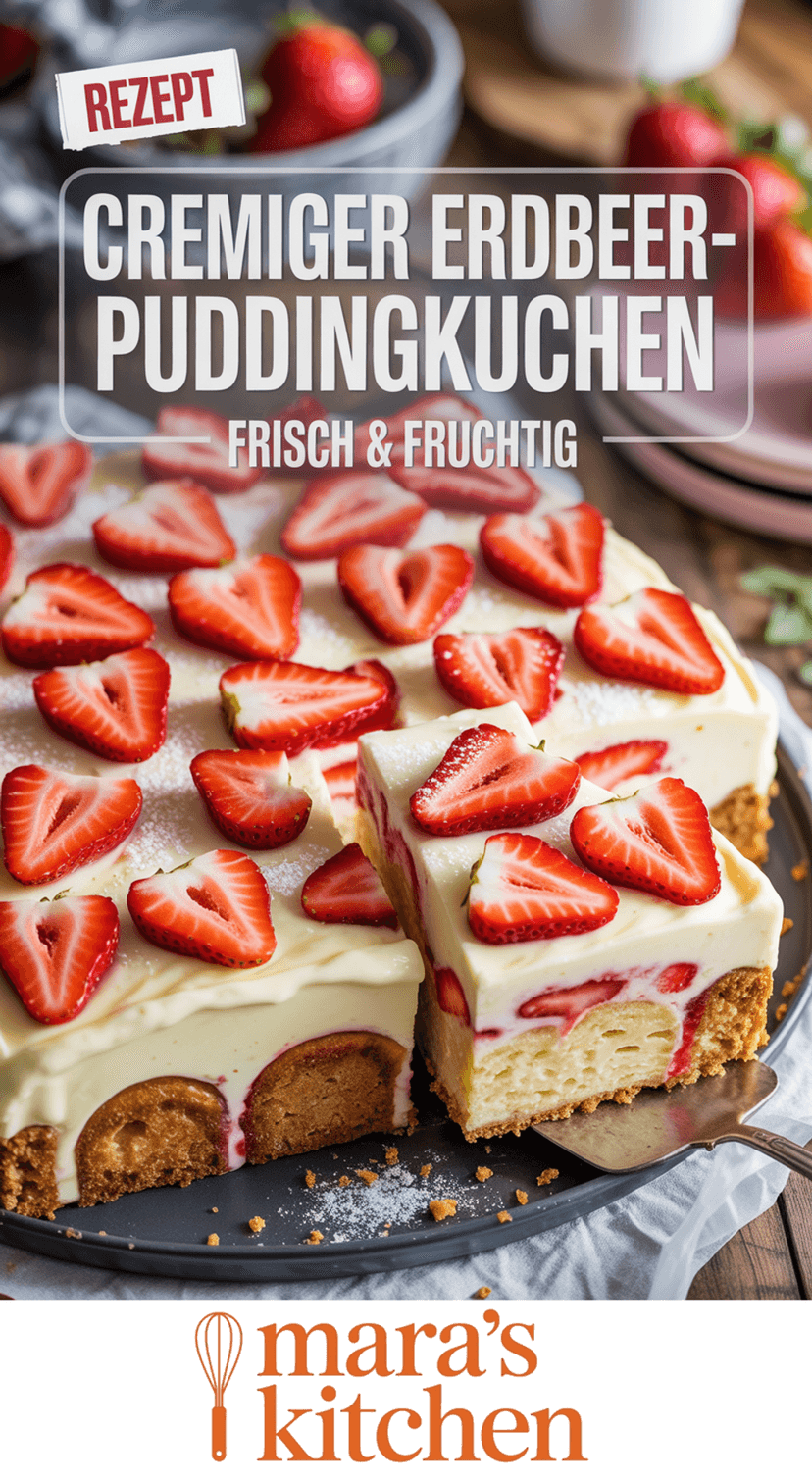 Cremiger Erdbeer-Pudding-Blechkuchen: fruchtig, einfach & unwiderstehlich - Kuchen Rezept