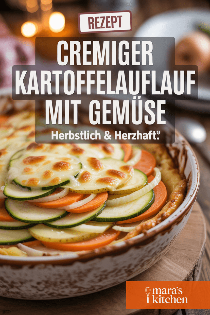Cremiger Kartoffelauflauf mit Zucchini, Karotten und Zwiebeln - Hauptgericht Rezept