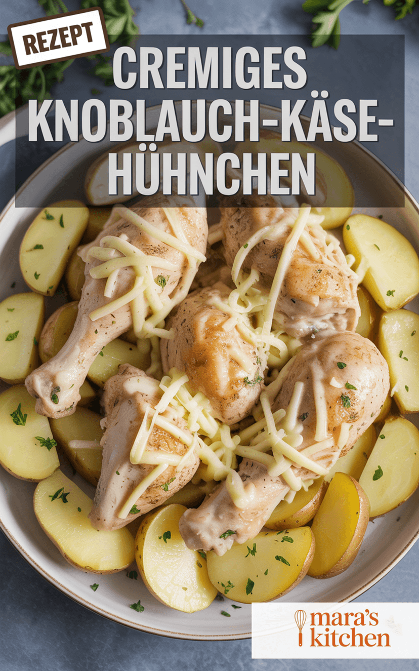 Eiweißreiches cremiges Knoblauch-Käse-Hühnchen mit Kartoffeln - Hauptgericht Rezept