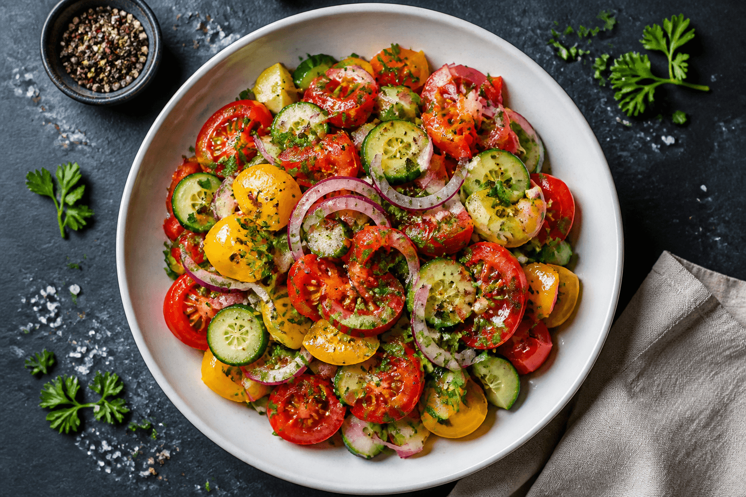 Frisch & leicht: Sommerlicher Löffelsalat mit Tomaten und Kräutern