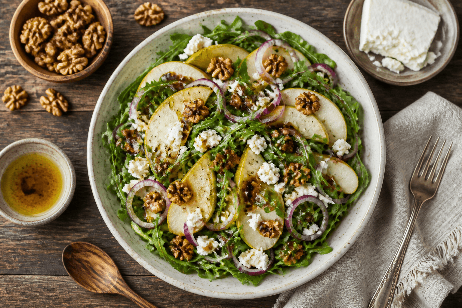 Frisch verliebt: Sommerlicher Birnensalat mit knackigen Nüssen & Feta