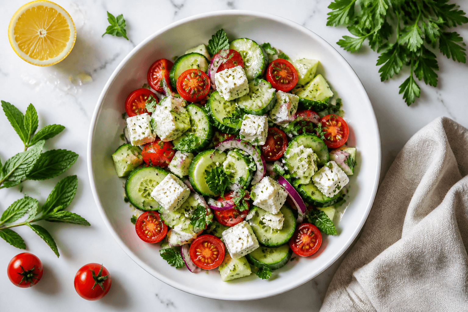Frischer Gurken-Feta-Salat: Sommerleicht & blitzschnell gemacht