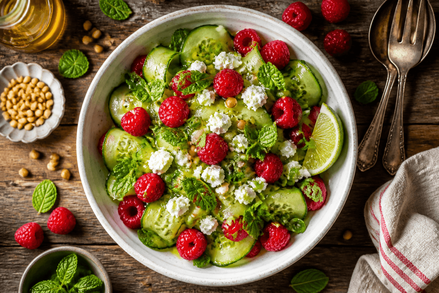 Frischer Gurken-Himbeer-Salat: Sommer auf dem Teller, blitzschnell & raffiniert