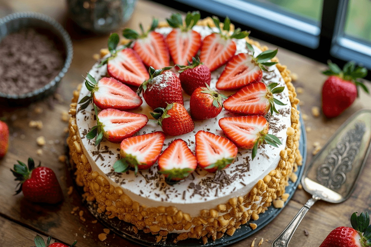 Fruchtige Erdbeer Stracciatella Torte: Sommertraum mit Knusperboden