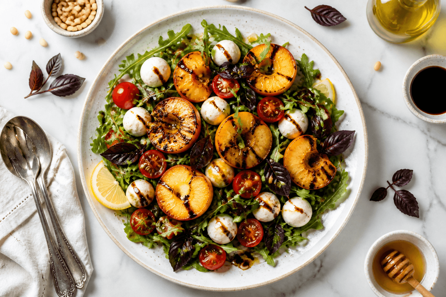 Fruchtiger Sommersalat mit gebratenem Pfirsich: Frisch, leicht & unwiderstehlich
