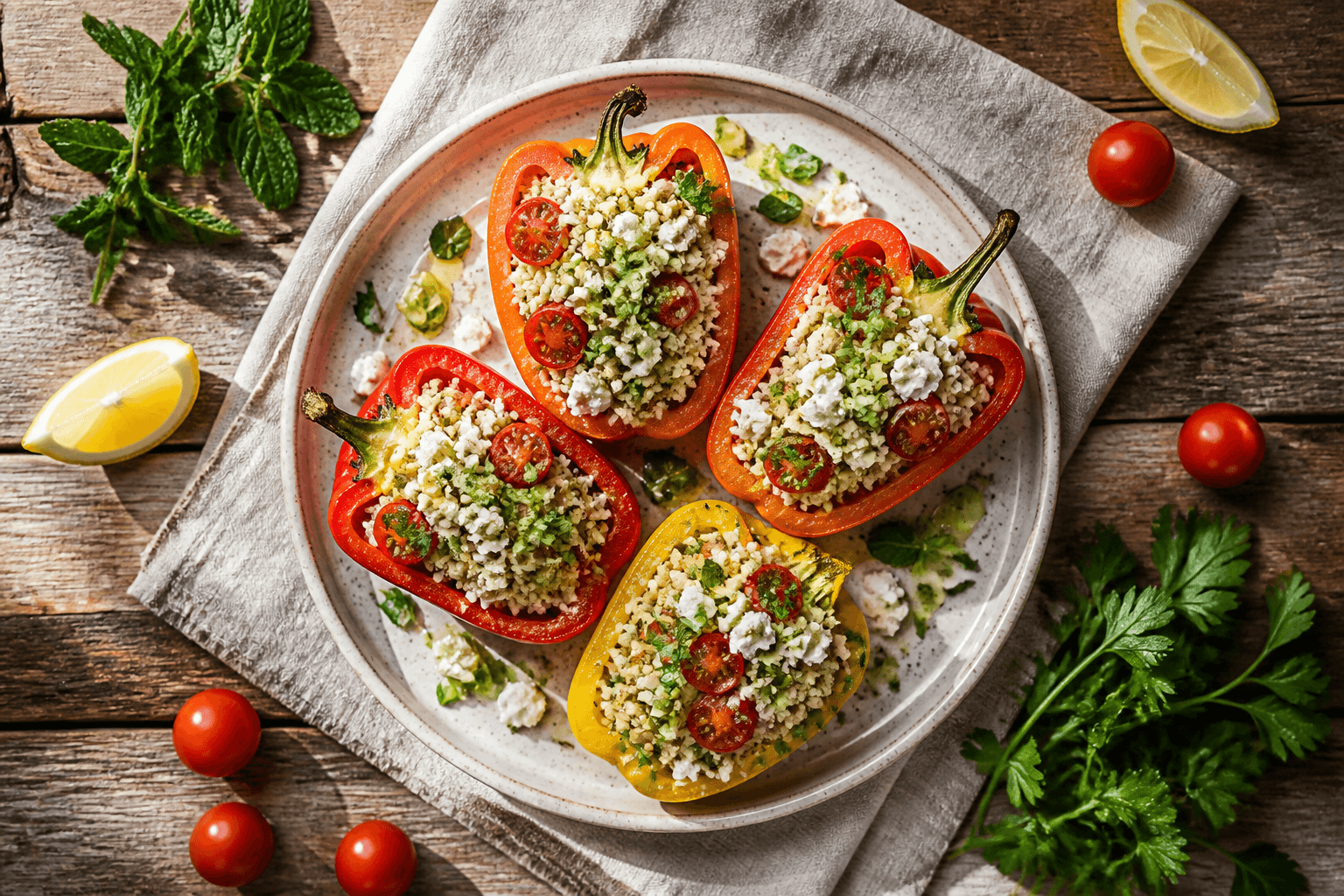 Gefüllte Spitzpaprika mit Couscous: bunt, aromatisch & sommerleicht