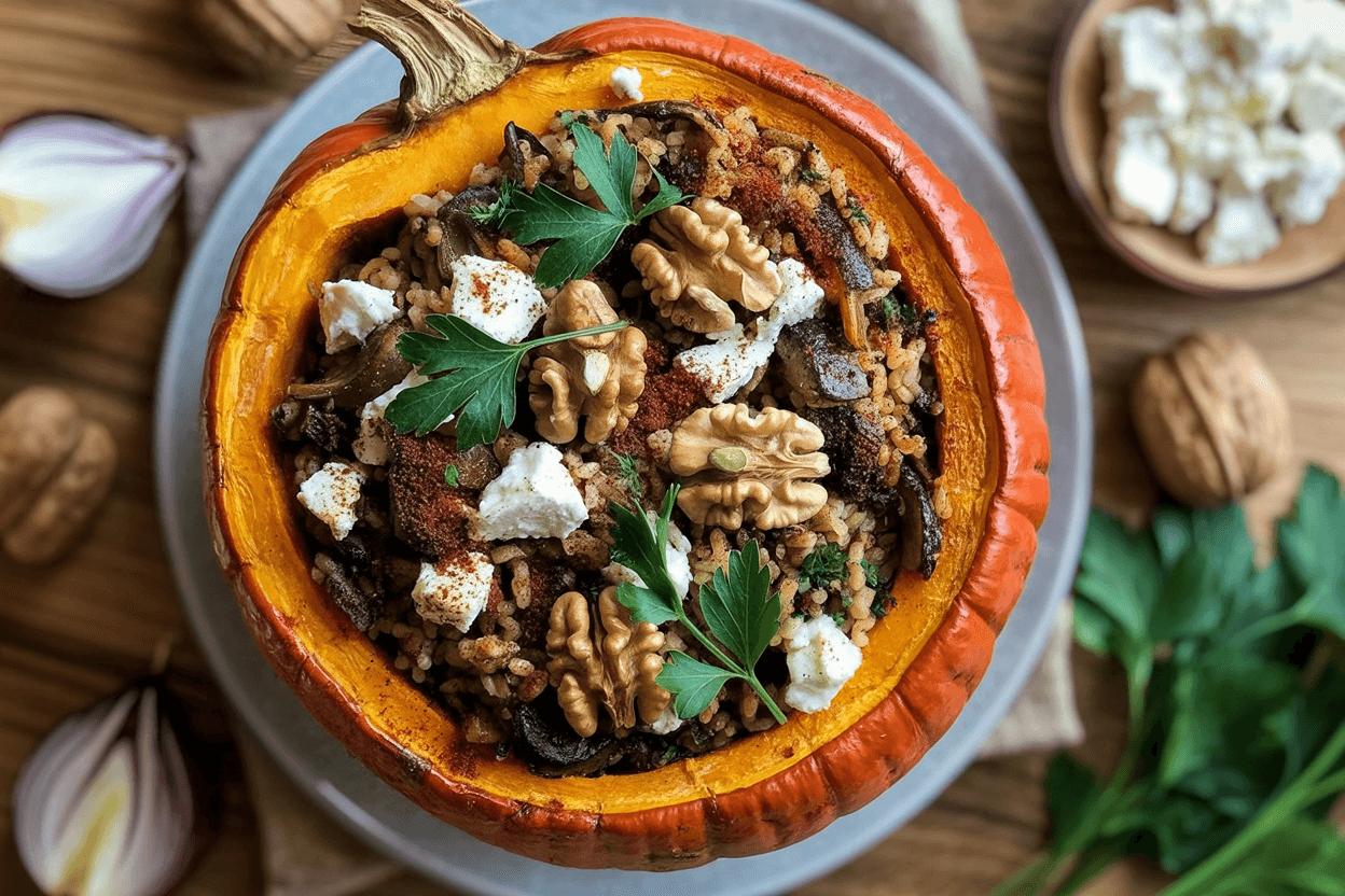 Gefüllter Kürbis aus dem Ofen