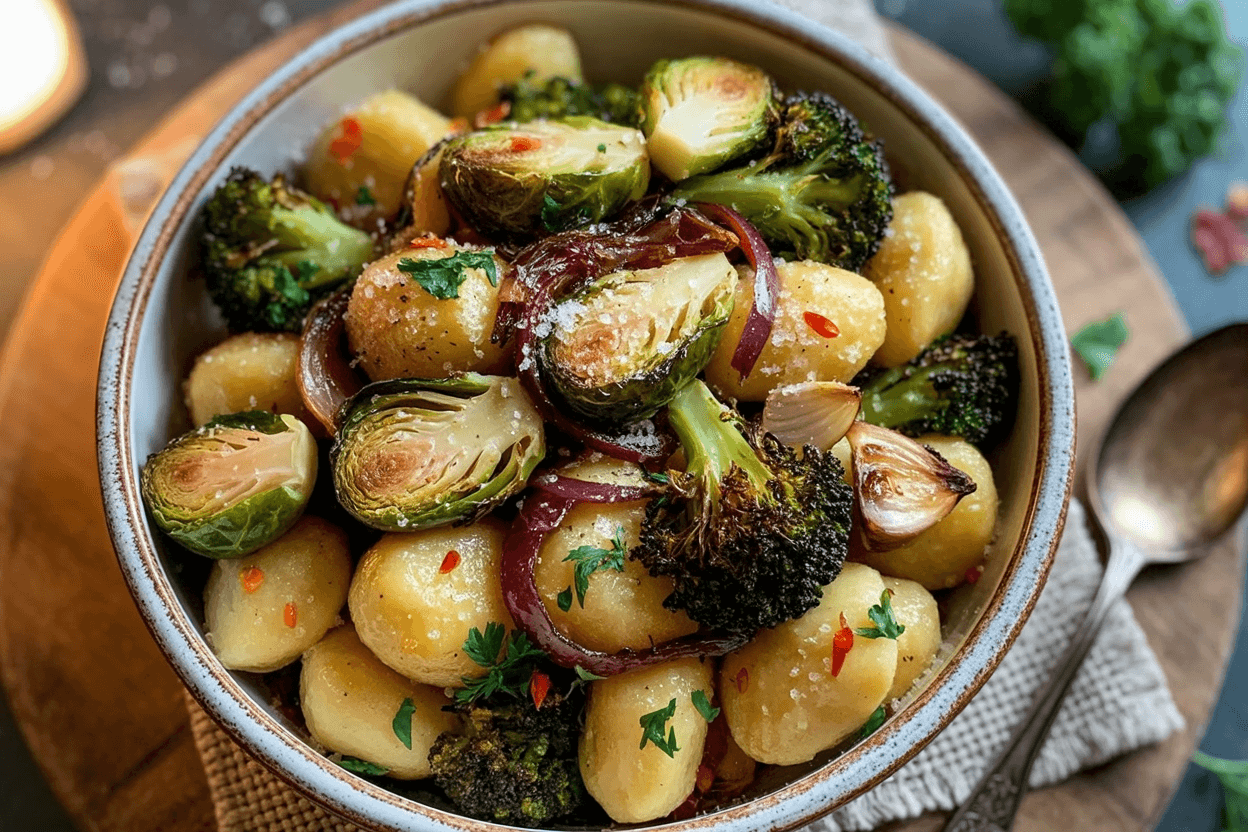 Gnocchi mit Rosenkohl und Brokkoli aus dem Ofen