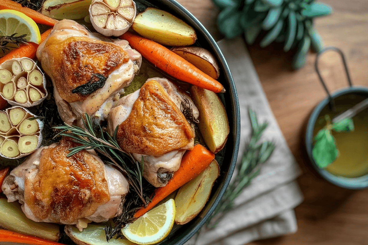 Hähnchen mit Kartoffeln & Karotten aus dem Ofen