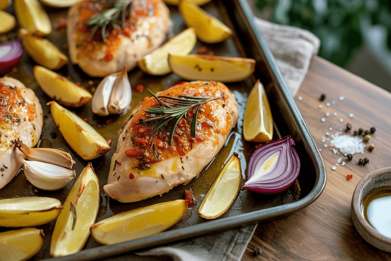 Hähnchenbrust mit Kartoffeln aus dem Ofen