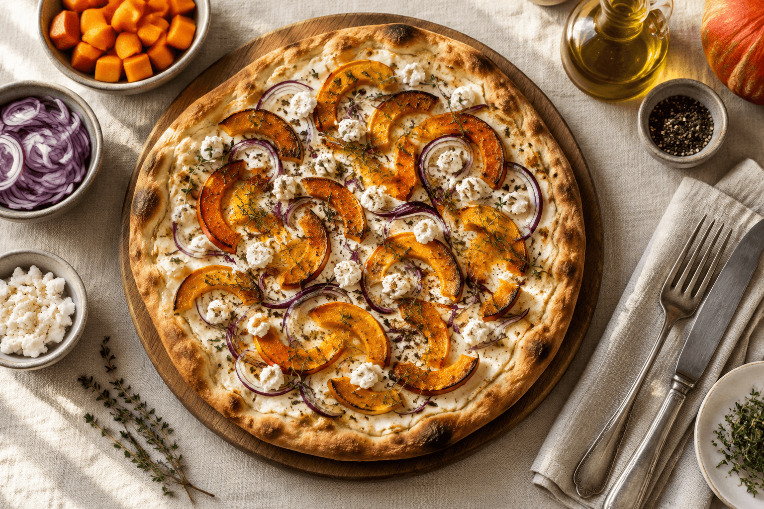 Herbstlicher Flammkuchen mit Kürbis: knusprig, cremig & voller Aroma
