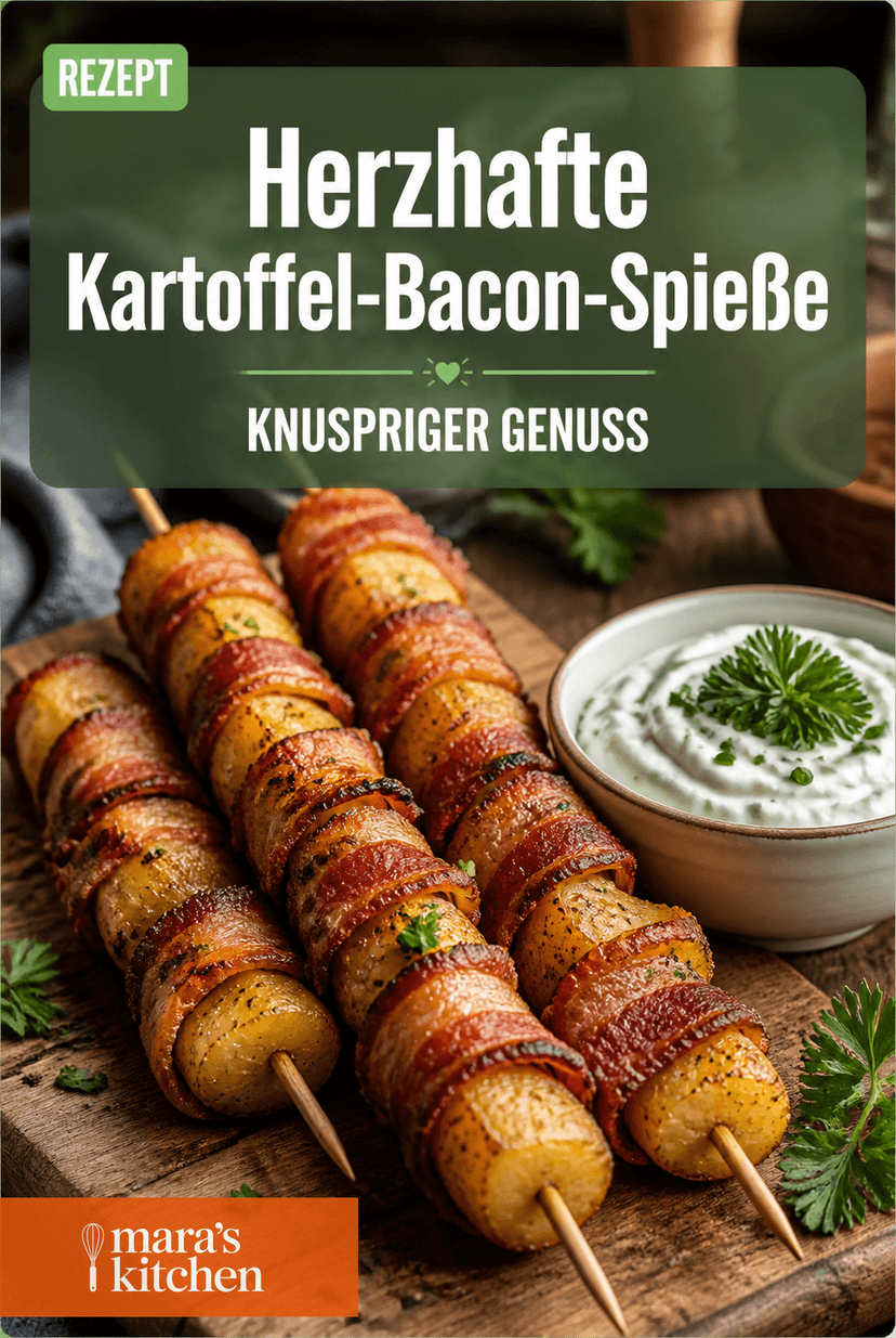 Herzhafte Kartoffel-Bacon-Spieße: Knusprige Ofenfreude mit cremigem Kräuterquark - Snack & Fingerfood Rezept