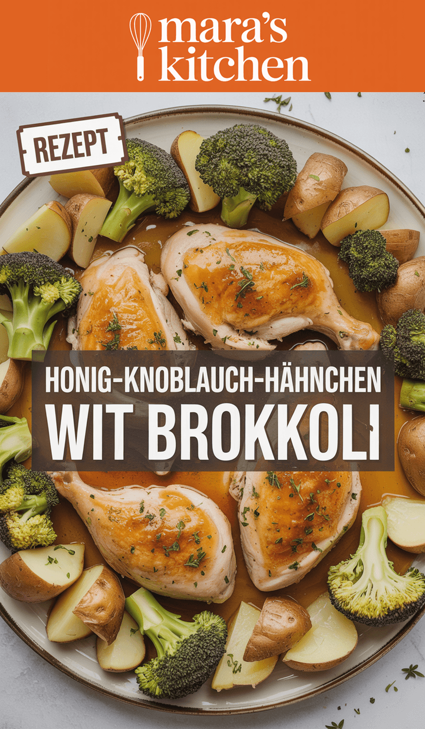 Honig Knoblauch Hähnchen mit Brokkoli und Kartoffeln aus dem Ofen - Hauptgericht Rezept