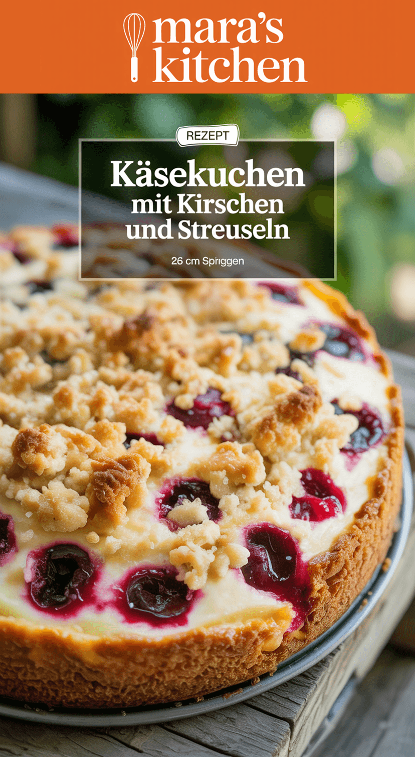 Käsekuchen mit Kirschen und Streuseln - Backen Rezept
