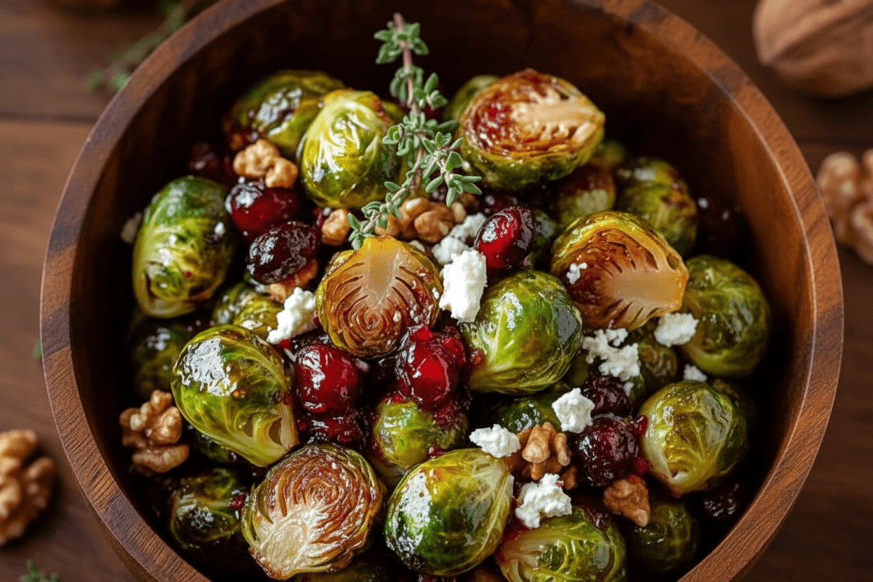 Karamellisierter Rosenkohl mit Feta, Walnüssen und Granatapfel