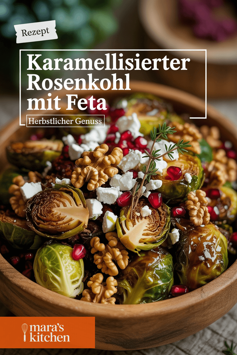 Karamellisierter Rosenkohl mit Feta, Walnüssen und Granatapfel - Beilage Rezept
