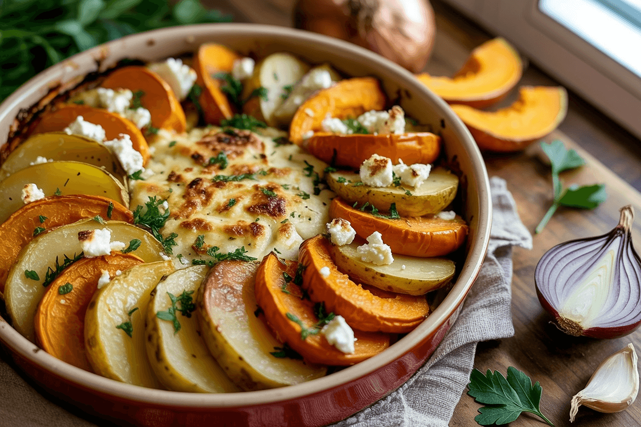 Kartoffel Kürbis Auflauf mit Feta