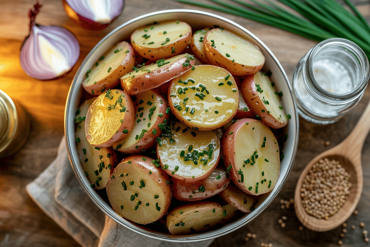 Kartoffelsalat mit Essig-Öl-Dressing und Schnittlauch