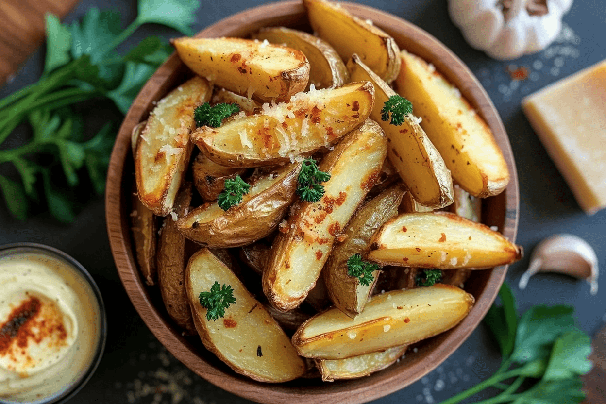 Knusprige Knoblauch-Parmesan-Kartoffelspalten