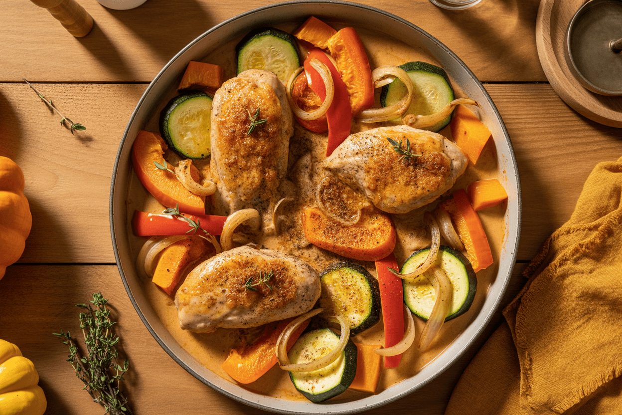 Kürbis Hähnchen Pfanne