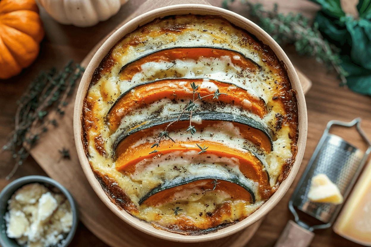 Kürbis-Kartoffel-Gratin mit Gorgonzola