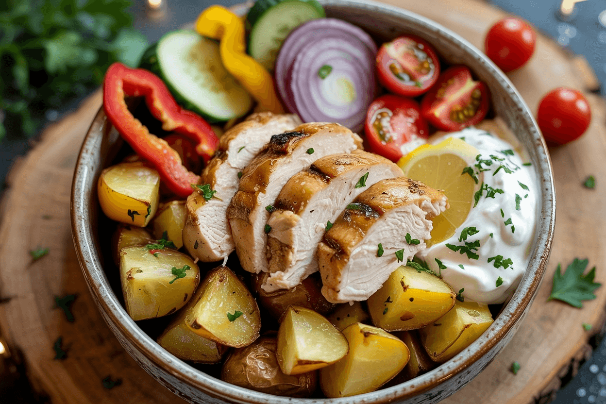Leichter Hähnchen Röstkartoffel Bowl