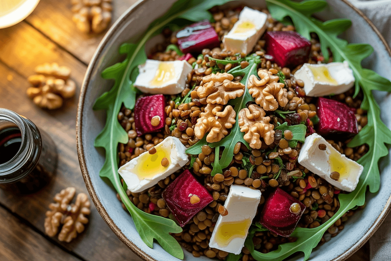 Linsensalat mit Walnüssen, Rote Bete und Ziegenkäse