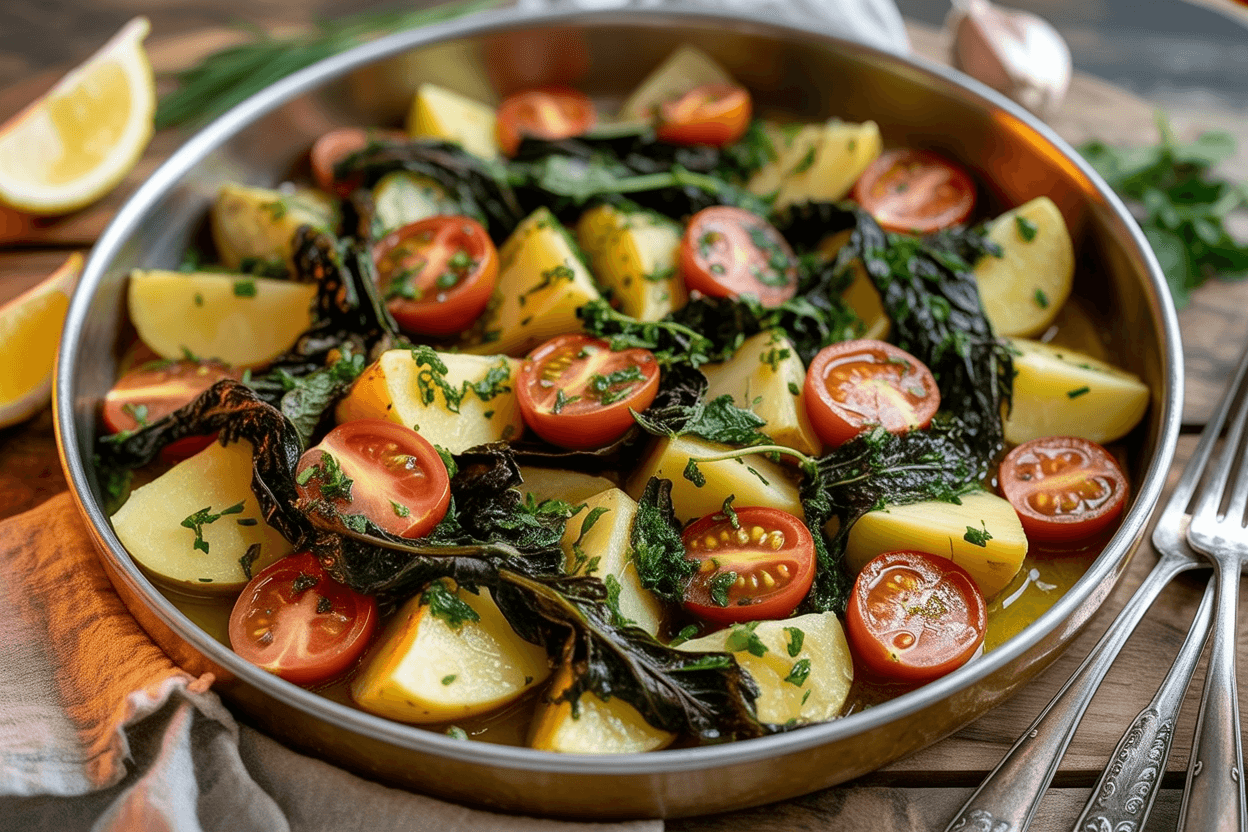 Mangold-Kartoffel-Pfanne mit Tomaten und Kräutern