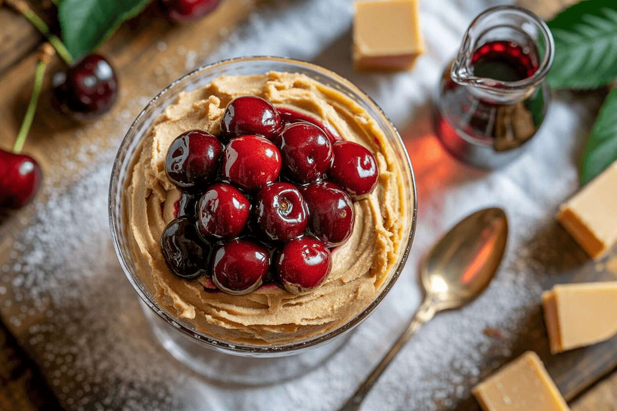 Marzipan-Mousse mit Kirschen