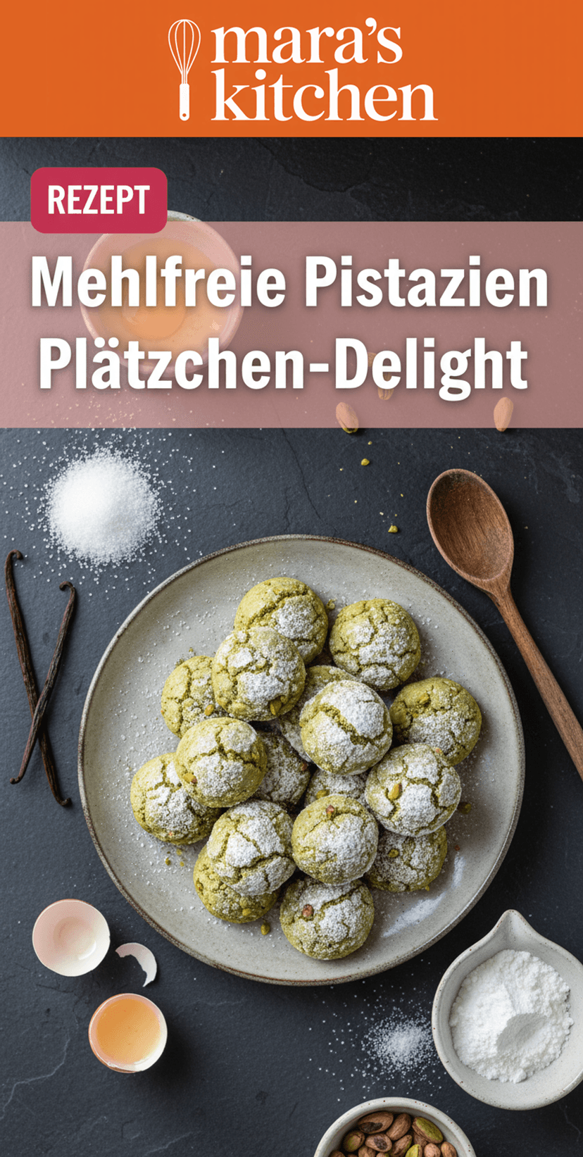 Mehlfreie Pistazien Plätzchen mit Puderzucker - Dessert Rezept