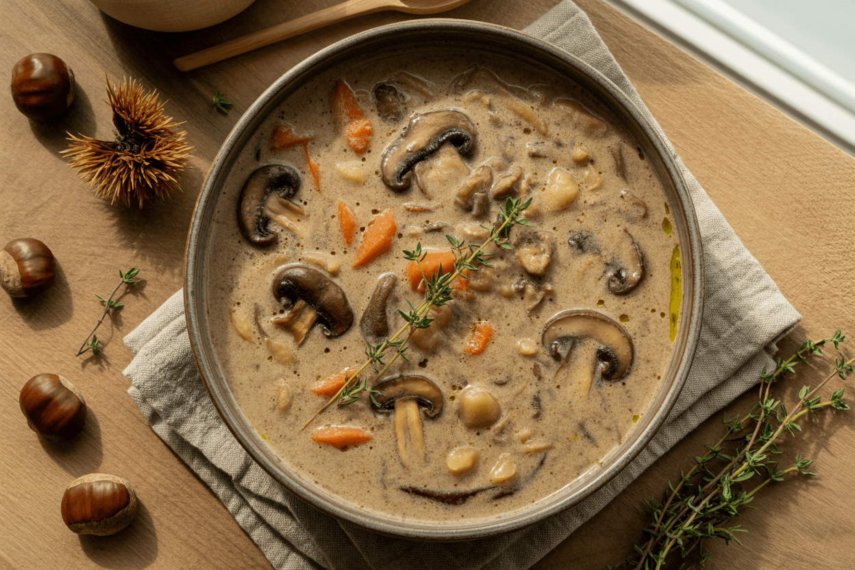 Pilz-Eintopf mit Maronen und Thymian