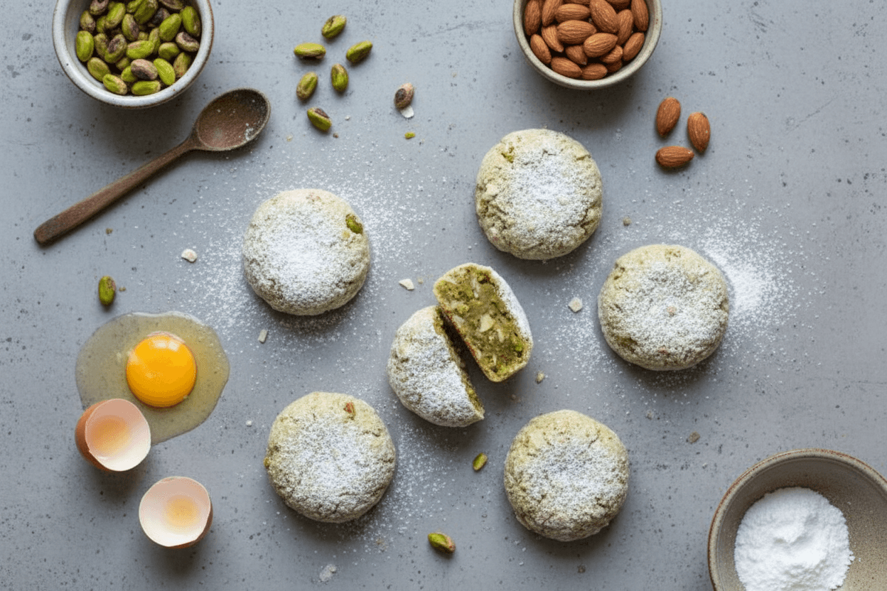 Pistazienwölkchen – Zarte Kekse mit Mandeln und Pistazien