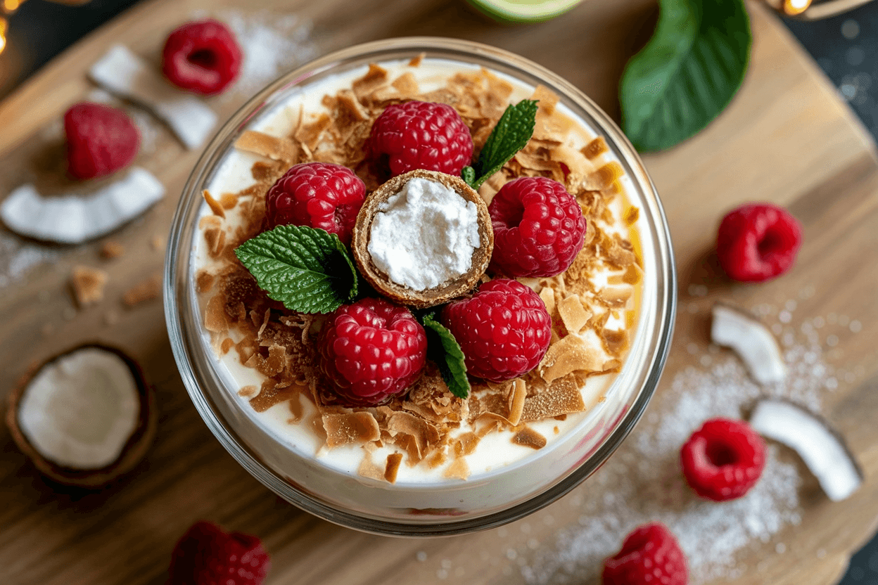 Raffaello-Himbeer-Quark-Dessert