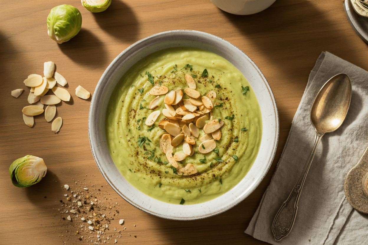 Rosenkohl-Cremesuppe mit gerösteten Mandeln