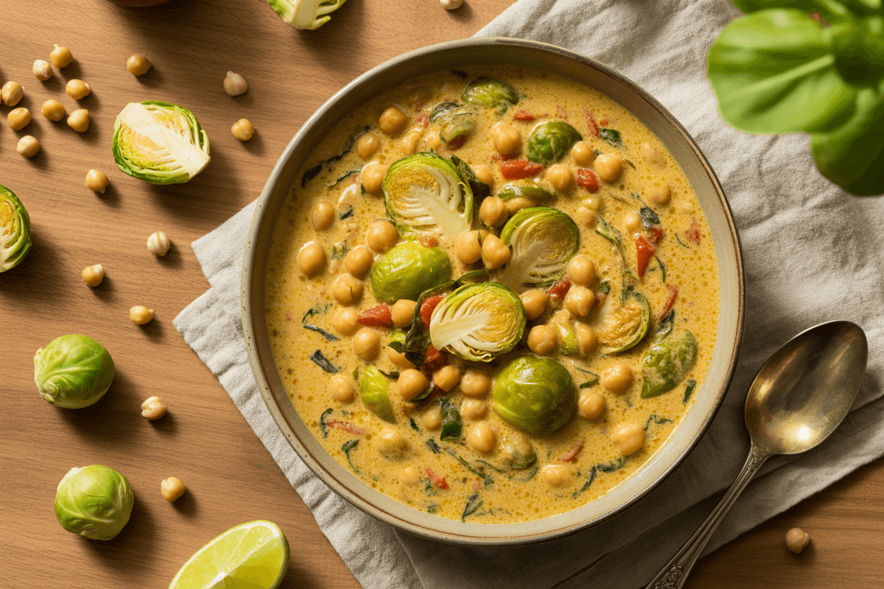 Rosenkohl Curry mit Kokosmilch und Kichererbsen
