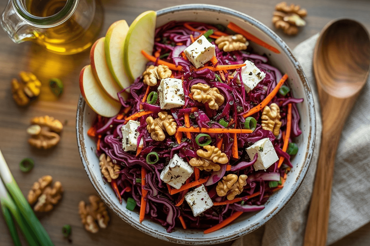 Rotkohlsalat mit Feta und Möhren