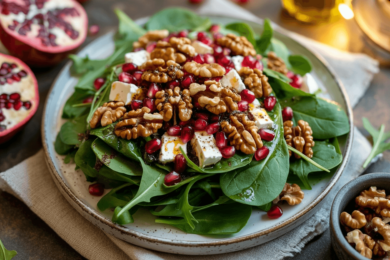 Salat mit Granatapfel und karamellisierten Walnüssen