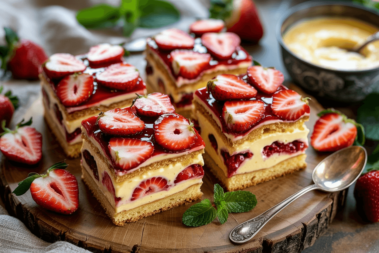 Samtige Erdbeerschnitten mit Pudding-Schmand-Creme: Sommergenuss zum Verlieben