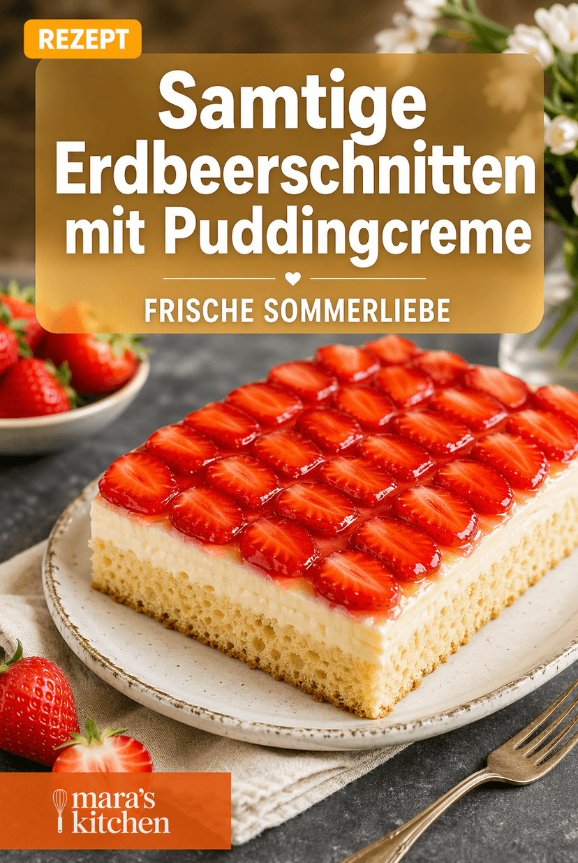 Samtige Erdbeerschnitten mit Pudding-Schmand-Creme: Sommergenuss zum Verlieben - Backen Rezept