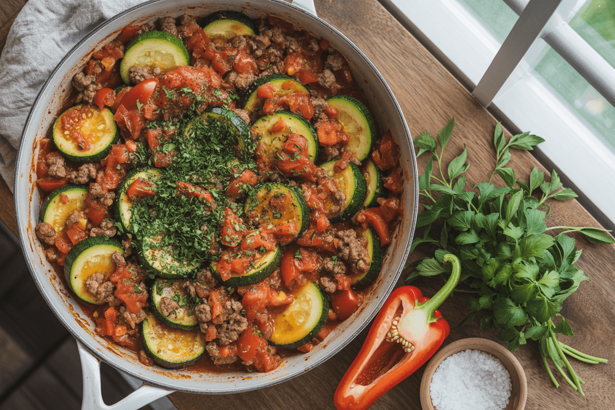 Schnelle Zucchini-Pfanne mit Hackfleisch