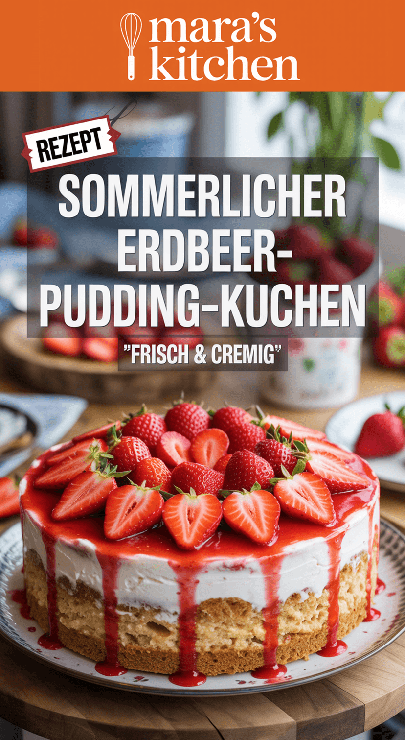 Sommerlicher Erdbeer-Pudding-Kuchen: Fruchtig, cremig, unwiderstehlich - Kuchen Rezept