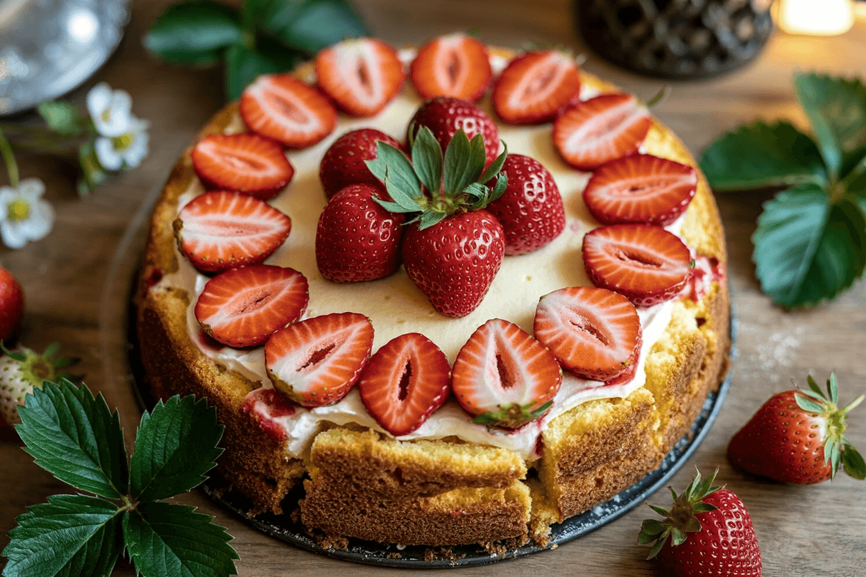 Sommerlicher Erdbeerkuchen: Fluffiger Biskuitboden & frische Beerenliebe