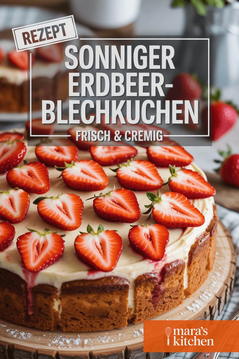 Sonniger Erdbeer-Blechkuchen mit Pudding: fruchtig, cremig & unwiderstehlich einfach - Kuchen Rezept