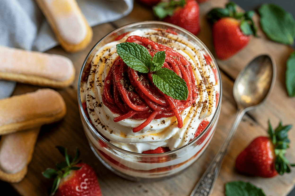 Spaghettieis-Dessert im Glas